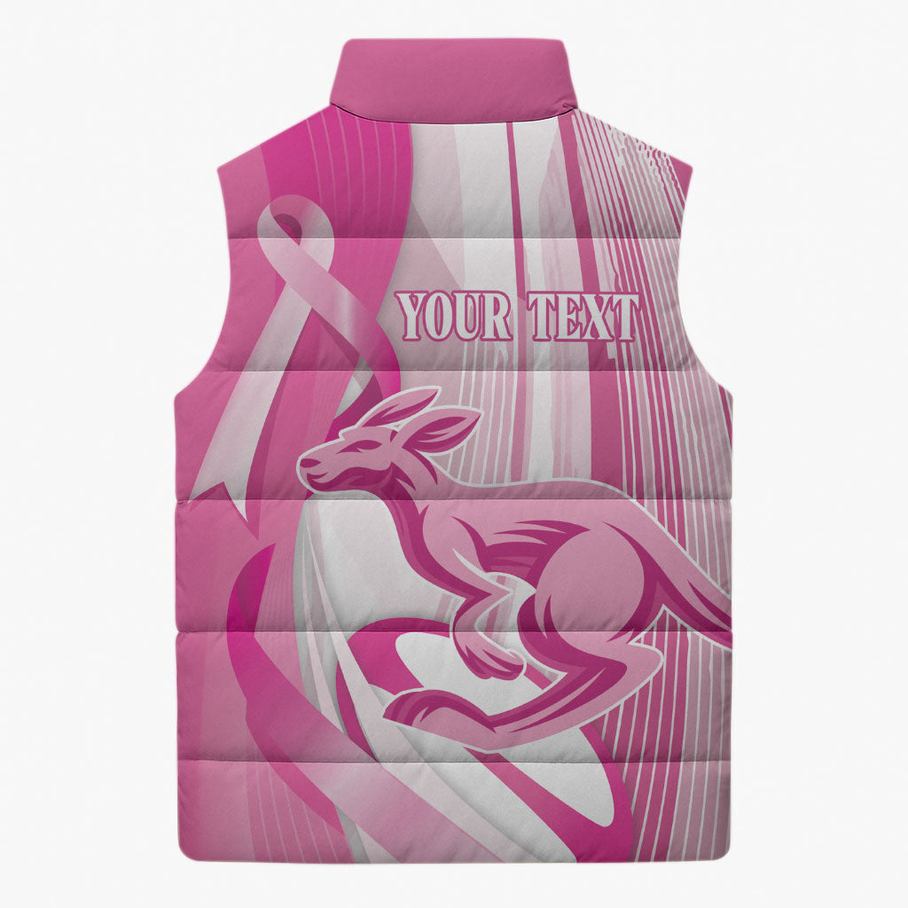 Australia Rugby Breast Cancer Personalised Sleeveless Puffer Jacket Brave Strong Pink Ribbon Sporty Style