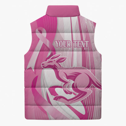 Australia Rugby Breast Cancer Personalised Sleeveless Puffer Jacket Brave Strong Pink Ribbon Sporty Style