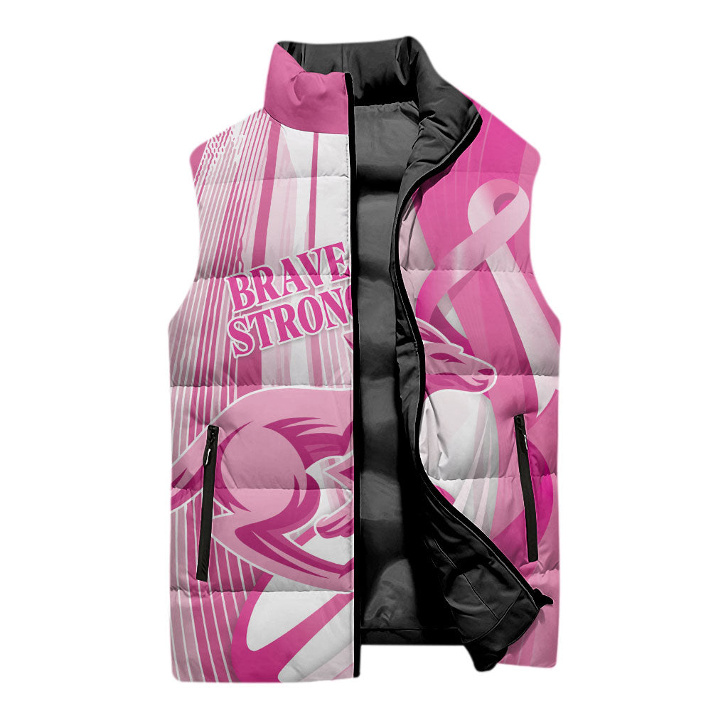 Australia Rugby Breast Cancer Personalised Sleeveless Puffer Jacket Brave Strong Pink Ribbon Sporty Style