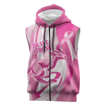 Australia Rugby Breast Cancer Personalised Sleeveless Zip Hoodie Brave Strong Pink Ribbon Sporty Style