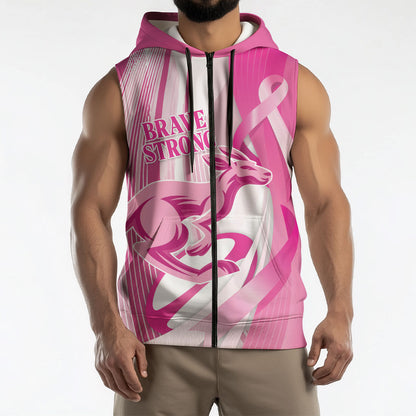 Australia Rugby Breast Cancer Personalised Sleeveless Zip Hoodie Brave Strong Pink Ribbon Sporty Style