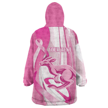 Australia Rugby Breast Cancer Personalised Wearable Blanket Hoodie Brave Strong Pink Ribbon Sporty Style