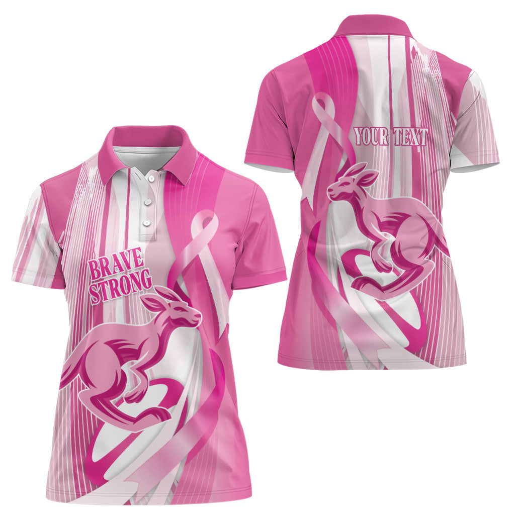 Australia Rugby Breast Cancer Personalised Women Polo Shirt Brave Strong Pink Ribbon Sporty Style