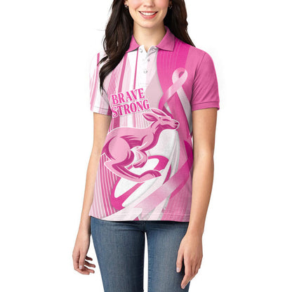 Australia Rugby Breast Cancer Personalised Women Polo Shirt Brave Strong Pink Ribbon Sporty Style