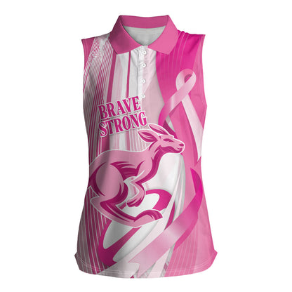 Australia Rugby Breast Cancer Personalised Women Sleeveless Polo Shirt Brave Strong Pink Ribbon Sporty Style