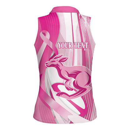 Australia Rugby Breast Cancer Personalised Women Sleeveless Polo Shirt Brave Strong Pink Ribbon Sporty Style