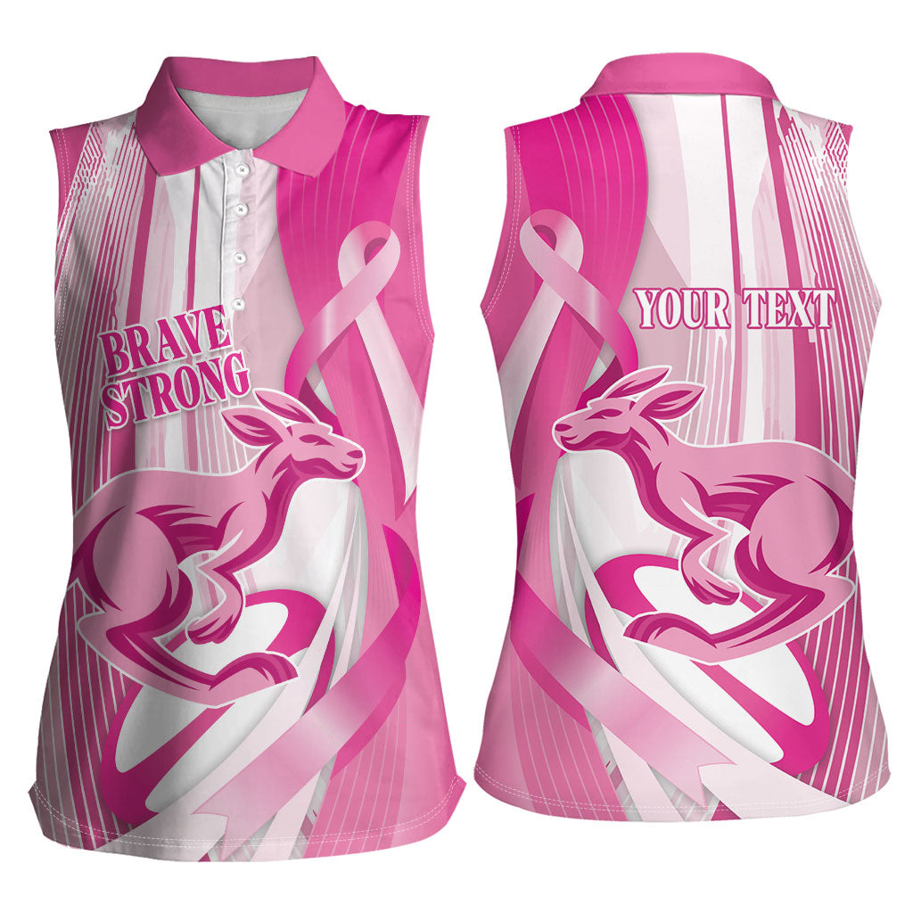 Australia Rugby Breast Cancer Personalised Women Sleeveless Polo Shirt Brave Strong Pink Ribbon Sporty Style