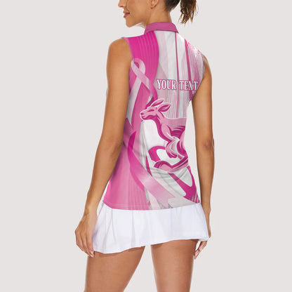 Australia Rugby Breast Cancer Personalised Women Sleeveless Polo Shirt Brave Strong Pink Ribbon Sporty Style