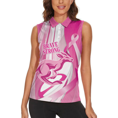 Australia Rugby Breast Cancer Personalised Women Sleeveless Polo Shirt Brave Strong Pink Ribbon Sporty Style