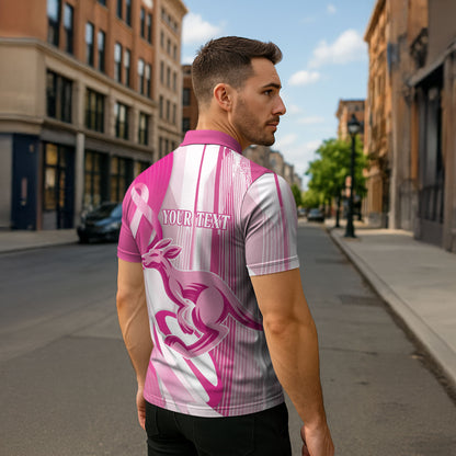 Australia Rugby Breast Cancer Personalised Zipper Polo Shirt Brave Strong Pink Ribbon Sporty Style