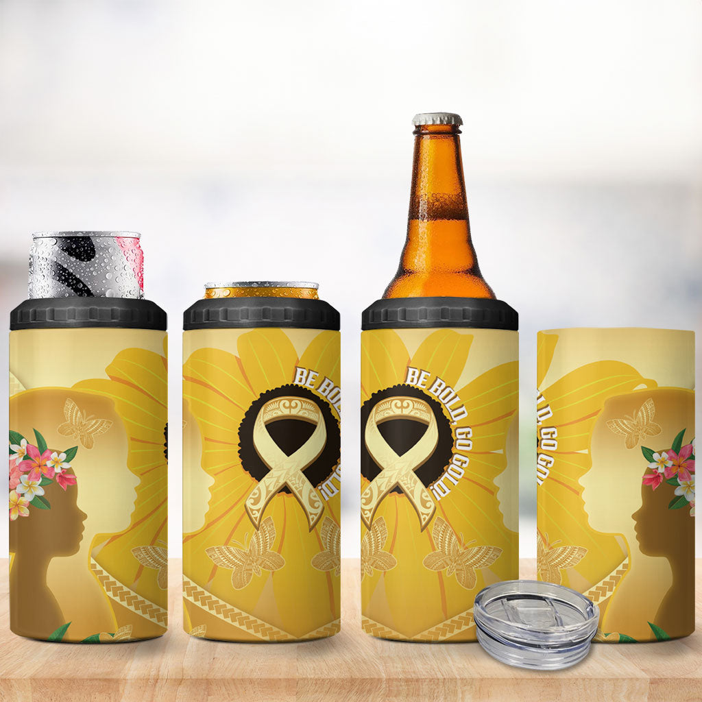Polynesia Childhood Cancer Support 4 in 1 Can Cooler Tumbler Be Bold Go Gold Polynesian Art