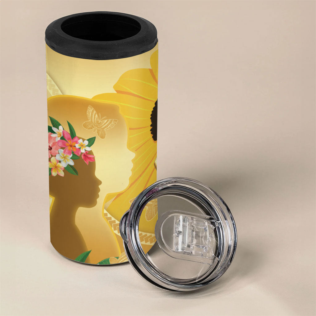 Polynesia Childhood Cancer Support 4 in 1 Can Cooler Tumbler Be Bold Go Gold Polynesian Art