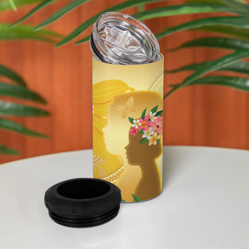 Polynesia Childhood Cancer Support 4 in 1 Can Cooler Tumbler Be Bold Go Gold Polynesian Art