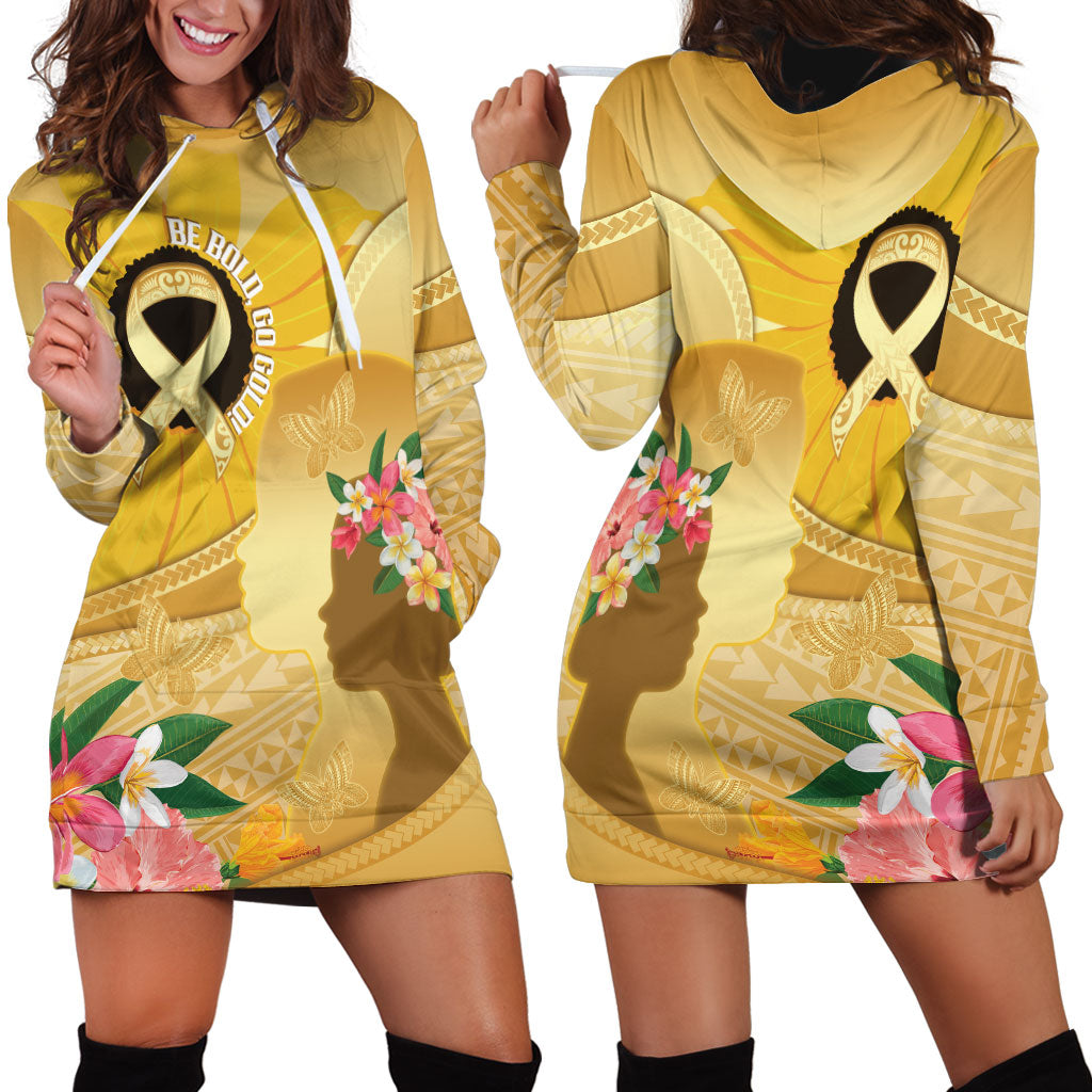 Polynesia Childhood Cancer Support Hoodie Dress Be Bold Go Gold Polynesian Art