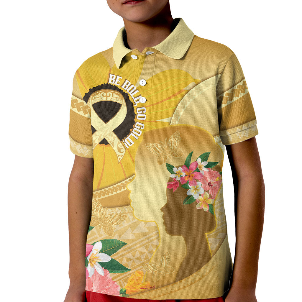 Polynesia Childhood Cancer Support Kid Polo Shirt Be Bold Go Gold Polynesian Art
