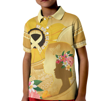 Polynesia Childhood Cancer Support Kid Polo Shirt Be Bold Go Gold Polynesian Art