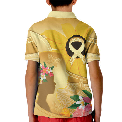 Polynesia Childhood Cancer Support Kid Polo Shirt Be Bold Go Gold Polynesian Art