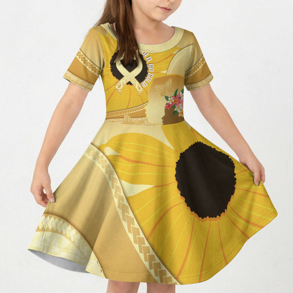 Polynesia Childhood Cancer Support Kid Short Sleeve Dress Be Bold Go Gold Polynesian Art