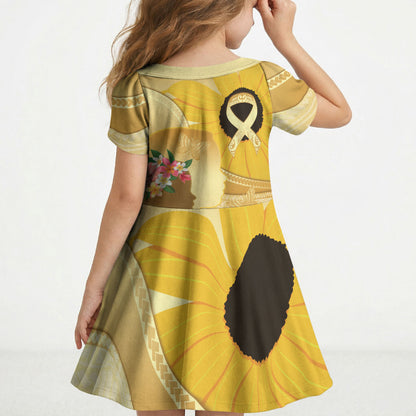Polynesia Childhood Cancer Support Kid Short Sleeve Dress Be Bold Go Gold Polynesian Art