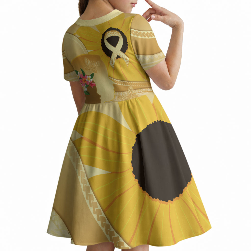 Polynesia Childhood Cancer Support Kid Short Sleeve Dress Be Bold Go Gold Polynesian Art