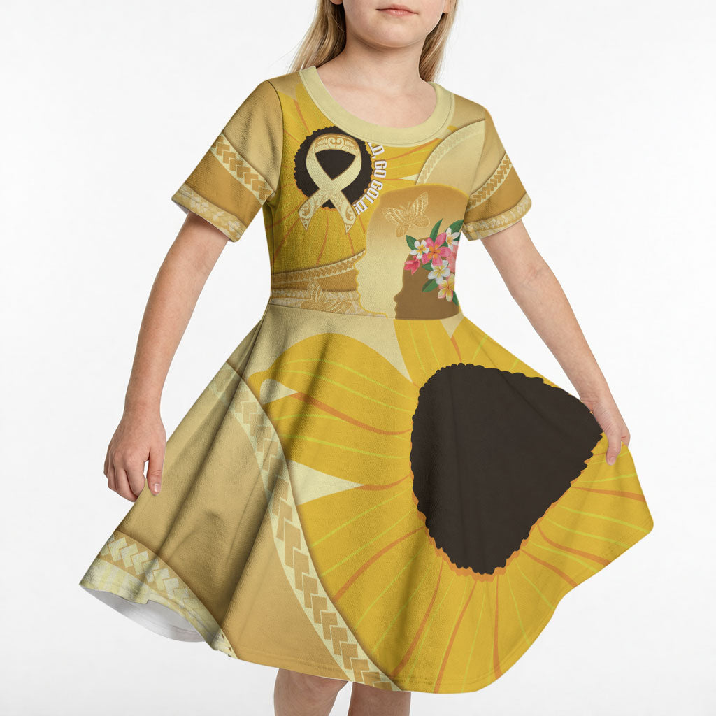 Polynesia Childhood Cancer Support Kid Short Sleeve Dress Be Bold Go Gold Polynesian Art