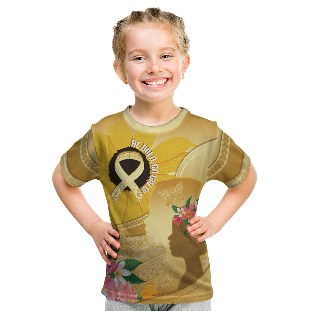 Polynesia Childhood Cancer Support Kid T Shirt Be Bold Go Gold Polynesian Art