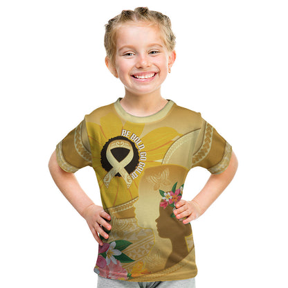 Polynesia Childhood Cancer Support Kid T Shirt Be Bold Go Gold Polynesian Art