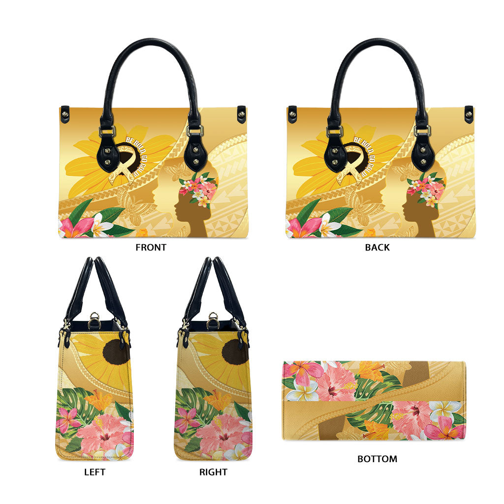 Polynesia Childhood Cancer Support Leather Bag Be Bold Go Gold Polynesian Art