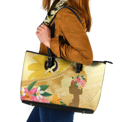Polynesia Childhood Cancer Support Leather Tote Bag Be Bold Go Gold Polynesian Art