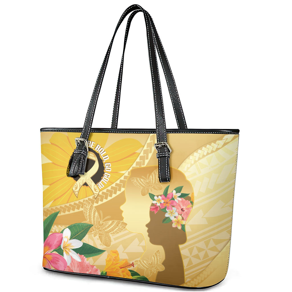 Polynesia Childhood Cancer Support Leather Tote Bag Be Bold Go Gold Polynesian Art
