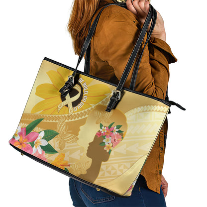 Polynesia Childhood Cancer Support Leather Tote Bag Be Bold Go Gold Polynesian Art