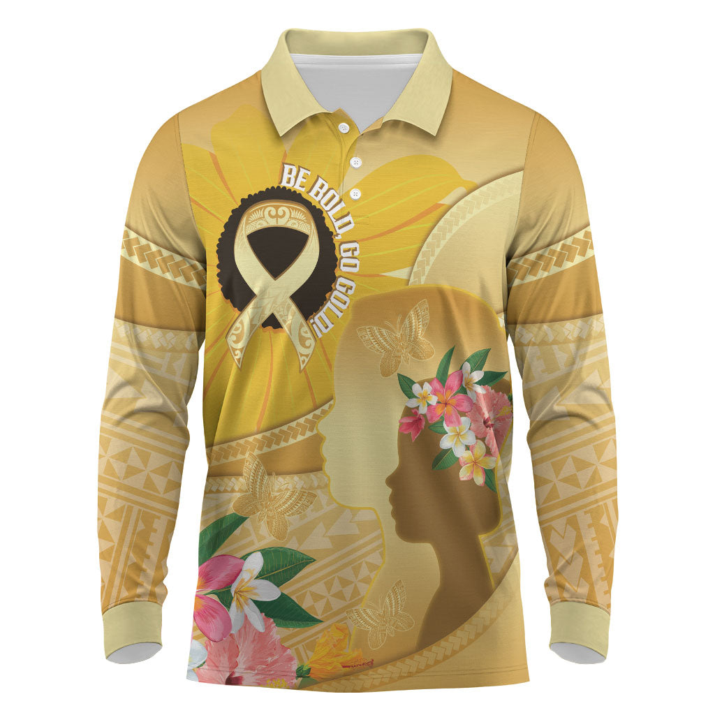 Polynesia Childhood Cancer Support Long Sleeve Polo Shirt Be Bold Go Gold Polynesian Art
