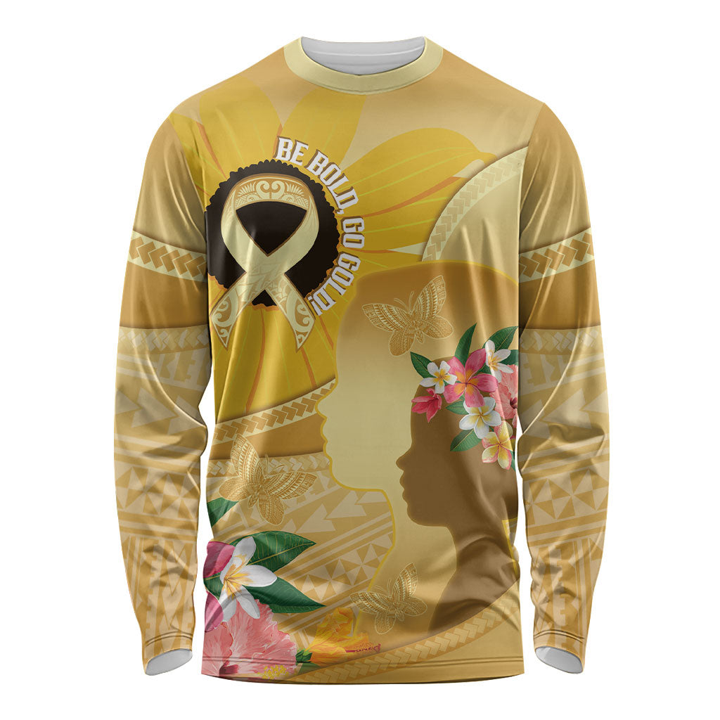 Polynesia Childhood Cancer Support Long Sleeve Shirt Be Bold Go Gold Polynesian Art