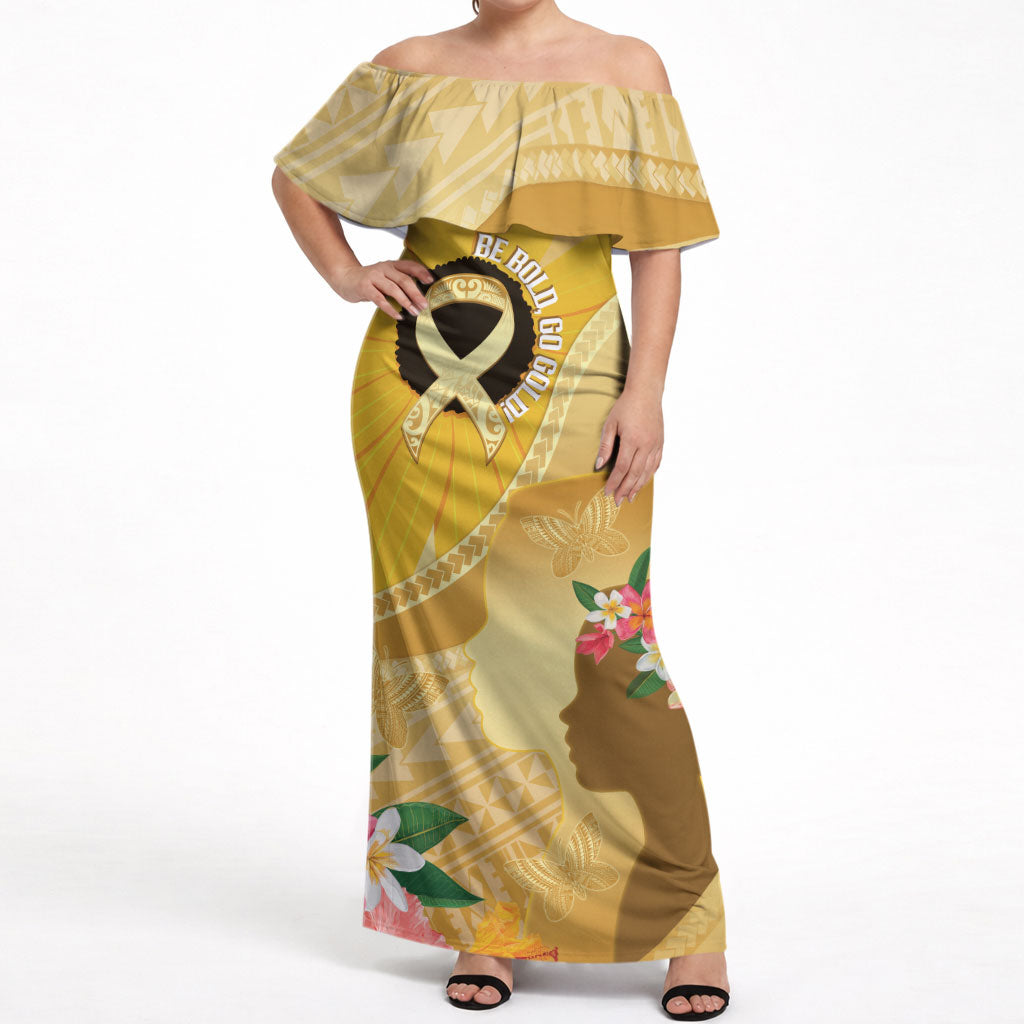 Polynesia Childhood Cancer Support Off Shoulder Maxi Dress Be Bold Go Gold Polynesian Art