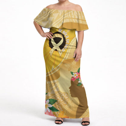Polynesia Childhood Cancer Support Off Shoulder Maxi Dress Be Bold Go Gold Polynesian Art