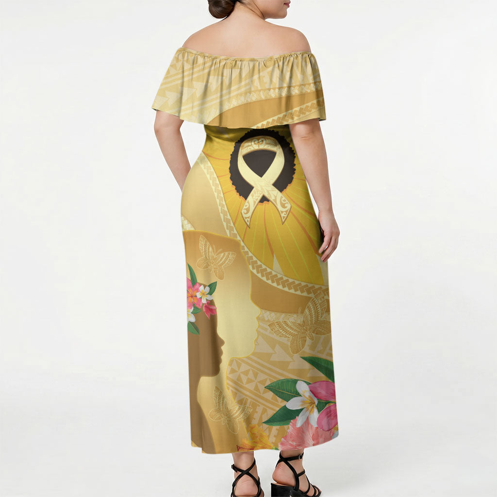 Polynesia Childhood Cancer Support Off Shoulder Maxi Dress Be Bold Go Gold Polynesian Art