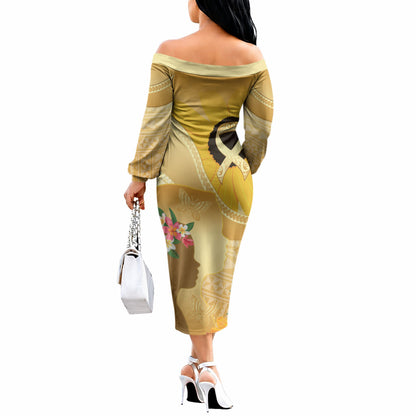 Polynesia Childhood Cancer Support Off The Shoulder Long Sleeve Dress Be Bold Go Gold Polynesian Art
