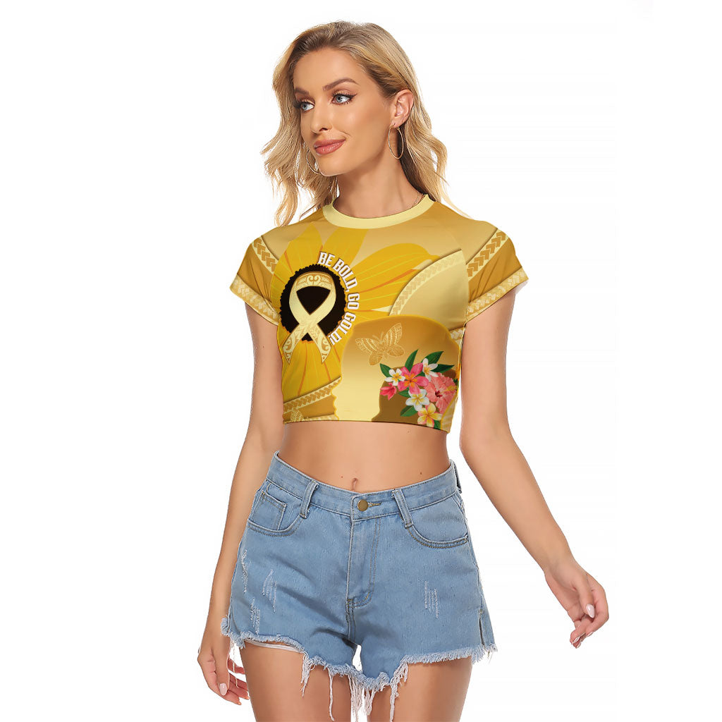 Polynesia Childhood Cancer Support Raglan Cropped T Shirt Be Bold Go Gold Polynesian Art