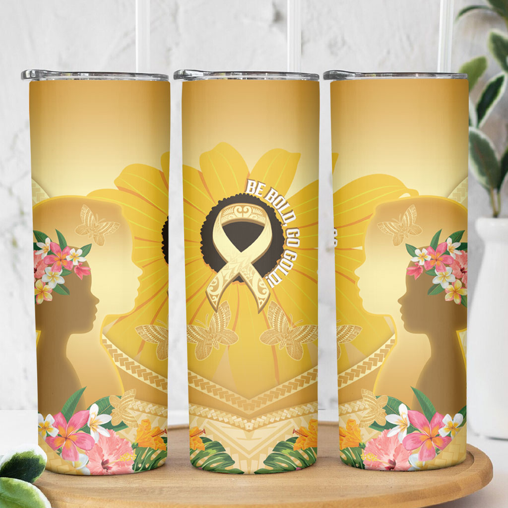 Polynesia Childhood Cancer Support Skinny Tumbler Be Bold Go Gold Polynesian Art