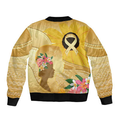 Polynesia Childhood Cancer Support Sleeve Zip Bomber Jacket Be Bold Go Gold Polynesian Art