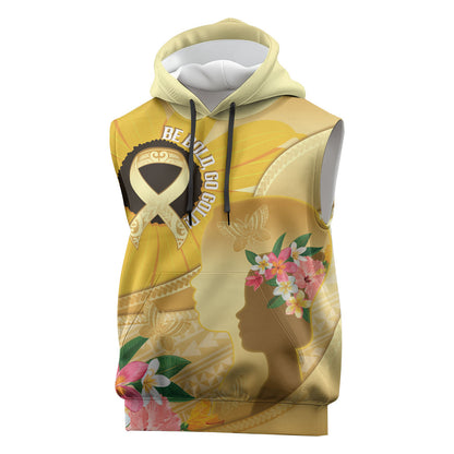 Polynesia Childhood Cancer Support Sleeveless Hoodie Be Bold Go Gold Polynesian Art