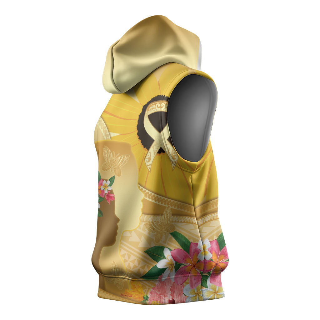 Polynesia Childhood Cancer Support Sleeveless Hoodie Be Bold Go Gold Polynesian Art