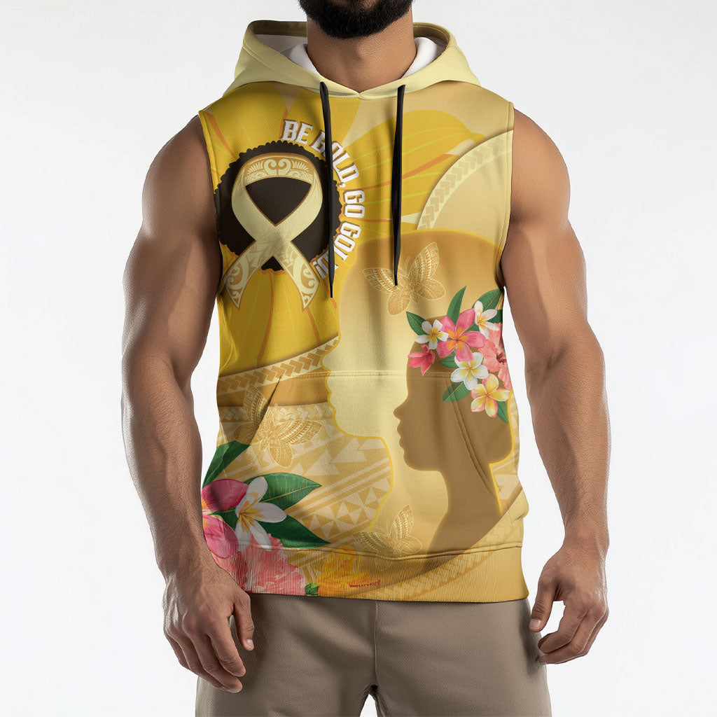 Polynesia Childhood Cancer Support Sleeveless Hoodie Be Bold Go Gold Polynesian Art