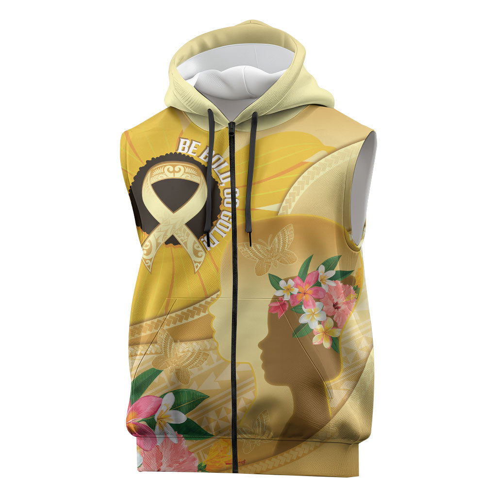 Polynesia Childhood Cancer Support Sleeveless Zip Hoodie Be Bold Go Gold Polynesian Art