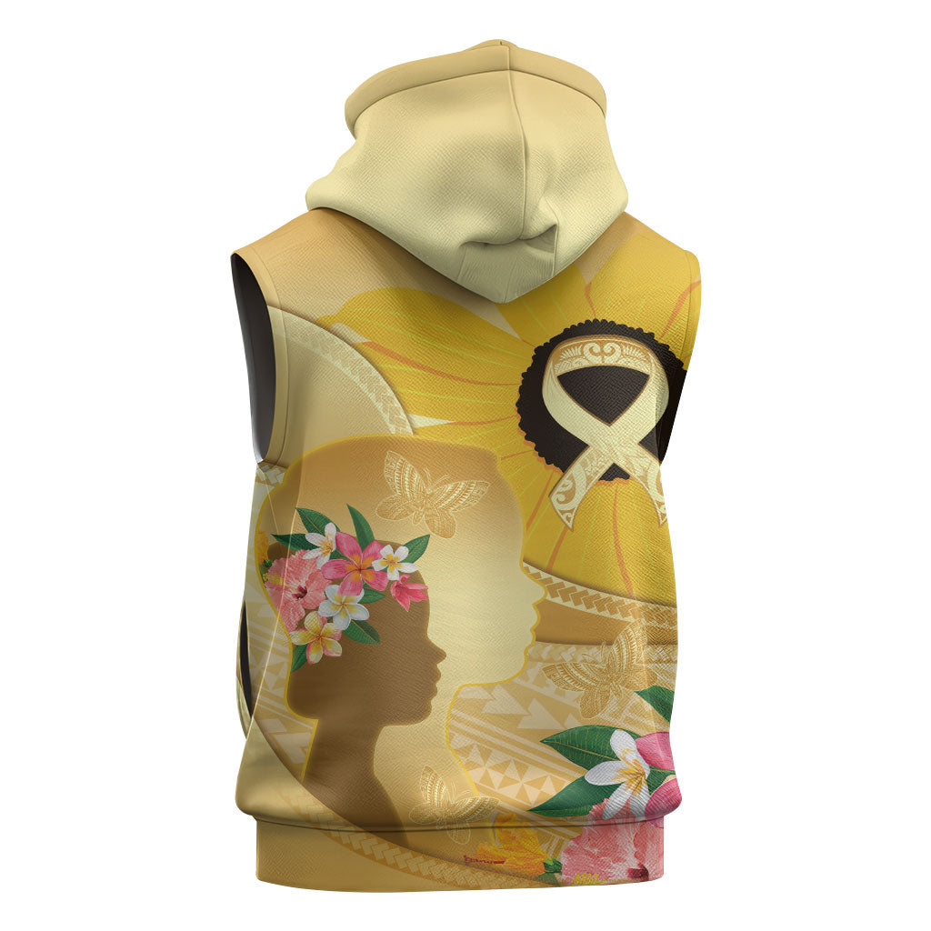 Polynesia Childhood Cancer Support Sleeveless Zip Hoodie Be Bold Go Gold Polynesian Art