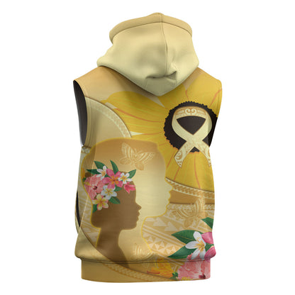 Polynesia Childhood Cancer Support Sleeveless Zip Hoodie Be Bold Go Gold Polynesian Art