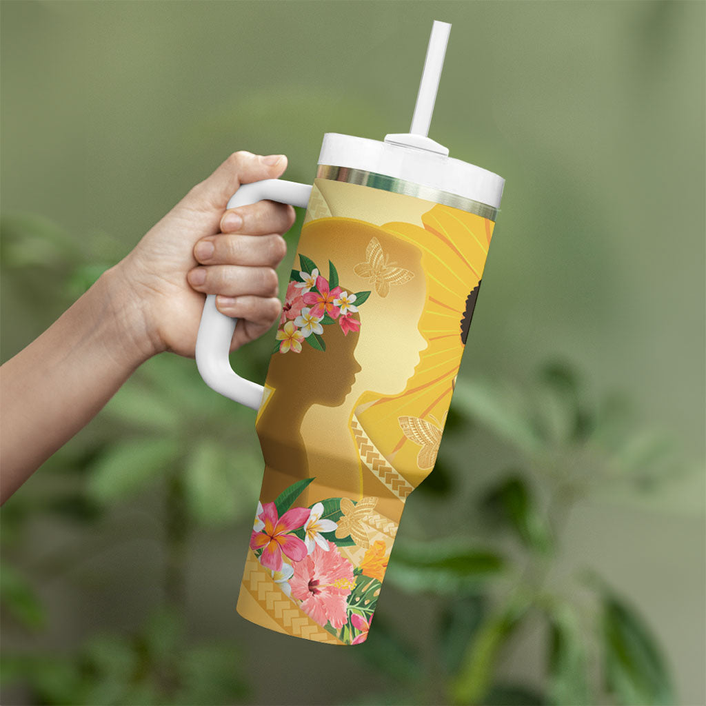 Polynesia Childhood Cancer Support Tumbler With Handle Be Bold Go Gold Polynesian Art