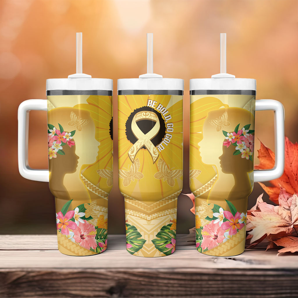 Polynesia Childhood Cancer Support Tumbler With Handle Be Bold Go Gold Polynesian Art