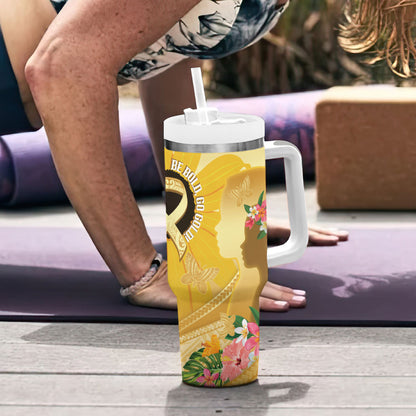 Polynesia Childhood Cancer Support Tumbler With Handle Be Bold Go Gold Polynesian Art