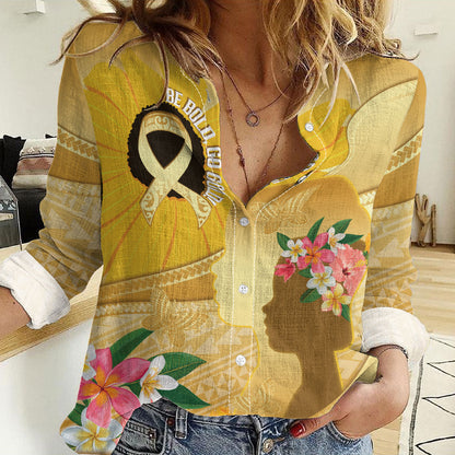 Polynesia Childhood Cancer Support Women Casual Shirt Be Bold Go Gold Polynesian Art